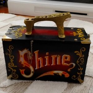 Vintage Shoe Shine Box with Gold Accents